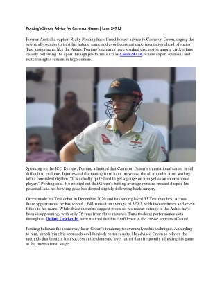 Pontings Simple Advice for Cameron Green - Laser247 Id
