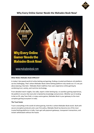 Why Every Online Gamer Needs the Mahadev Book Now!
