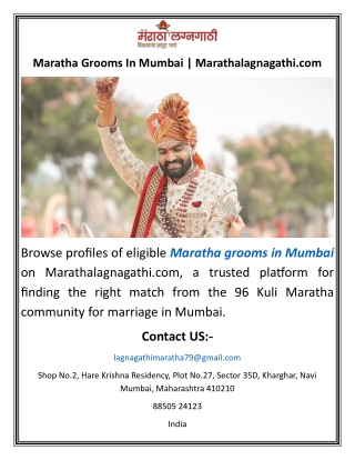 Maratha Grooms In Mumbai  Marathalagnagathi
