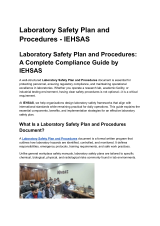 Laboratory Safety Plan and Procedures IEHSAS
