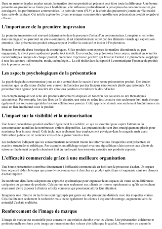 Les avantages concurrentiels d'une bonne présentation produit.