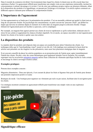 Créer une ambiance propice à l'achat grâce à un bon agencement.