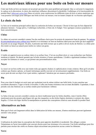 Les matériaux idéaux pour une boite en bois sur mesure