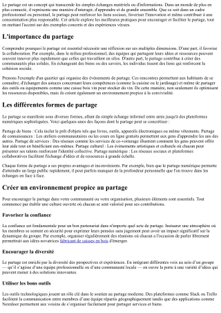 Bonnes pratiques autour du partage! Comment faire découvrir ce monde fascinant?