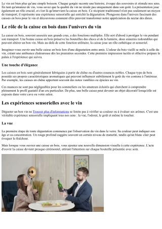 Caisse bois vin et expériences sensorielles autour du vin.