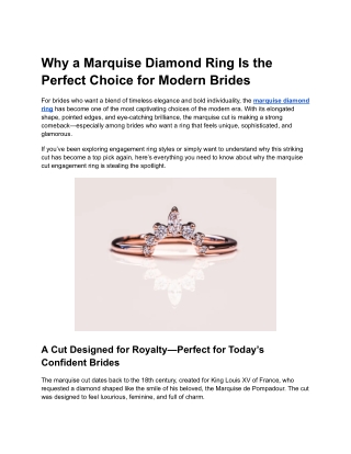 Why a Marquise Diamond Ring Is the Perfect Choice for Modern Brides