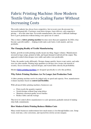 Fabric Printing Machine How Modern Textile Units Are Scaling Faster Without Increasing Costs