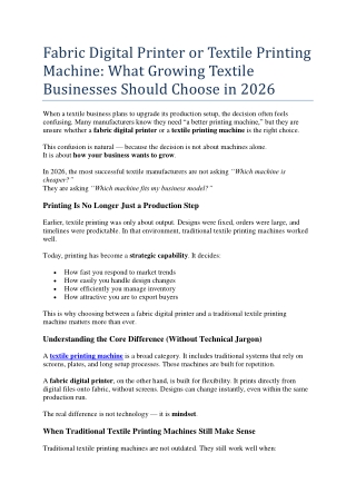 Fabric Digital Printer or Textile Printing Machine What Growing Textile Businesses Should Choose in 2026