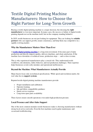 Textile Digital Printing Machine Manufacturers How to Choose the Right Partner for Long-Term Growth