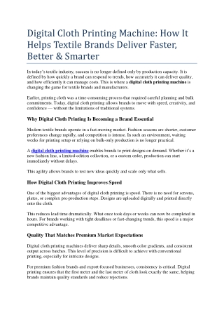 Digital Cloth Printing Machine How It Helps Textile Brands Deliver Faster, Better & Smarter