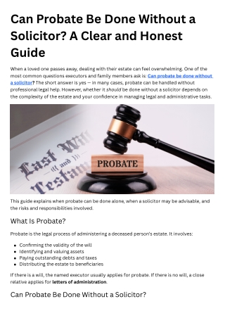 Can Probate Be Done Without a Solicitor - A Clear and Honest Guide