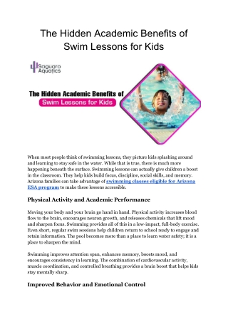 The Hidden Academic Benefits of Swim Lessons for Kids