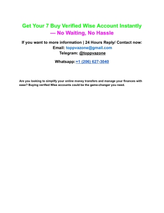 Get Your 7 Buy Verified Wise Account Instantly — No Waiting, No Hassle