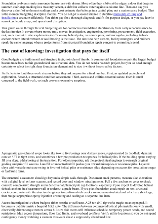 Budgeting an Office Deep Foundation Repair: From Diagnosis to Delivery