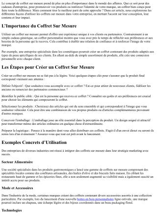 Comment Utiliser les Coffrets Sur Mesure dans votre Entreprise ?