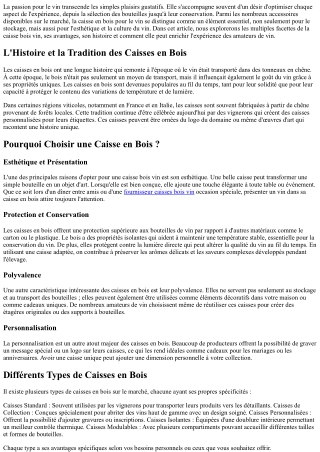 Caisse Bois Vin : Un Élément Essentiel pour les Amateurs de Vin