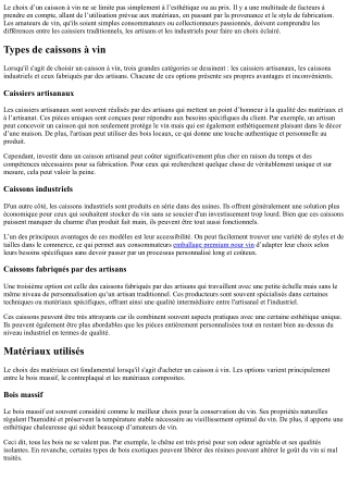Caissiers, artisans ou industriels? Le choix des caissons à vins.