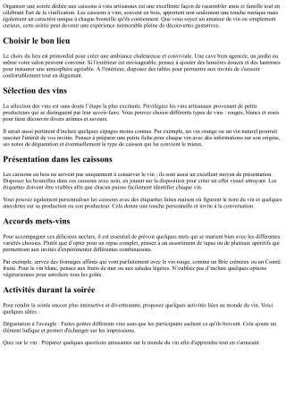 Organisez une soirée autour des caissons à vins artisanaux!