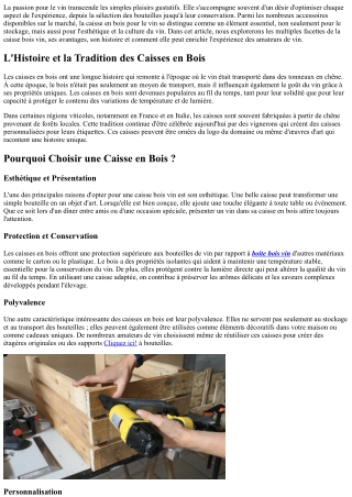Caisse Bois Vin : Un Élément Essentiel pour les Amateurs de Vin
