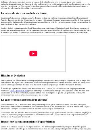 Le Rôle D'une Caisse De vins Dans La Culture Du Terroir Français.