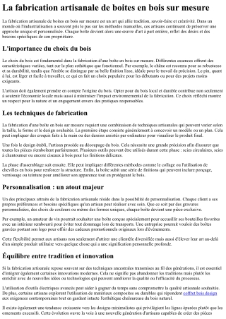 La fabrication artisanale de boites en bois sur mesure