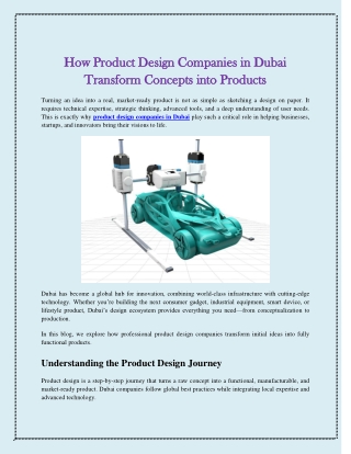 How Product Design Companies in Dubai Transform Concepts Into Products