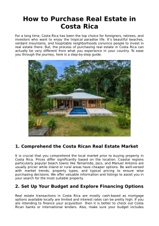 How to Purchase Real Estate in Costa Rica