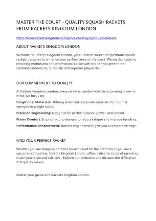 Master the Court - Quality Squash Rackets from Rackets Kingdom London
