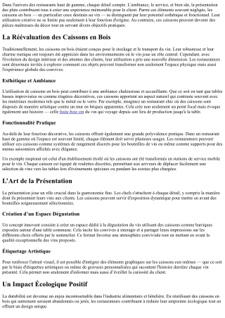 Utilisation Créative Des caissons Dans Les Restaurants Haut De Gamme.