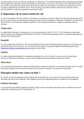 Le rôle d'une bonne caisse à vins dans la conservation du goût du vin