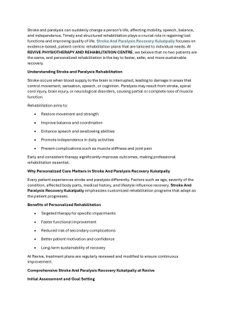 Effective Stroke and Paralysis Recovery Kukatpally