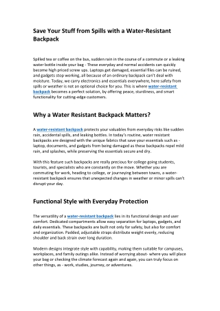 Save Your Stuff from Spills with a Water-Resistant Backpack