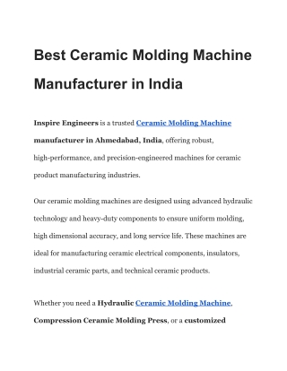 Best Ceramic Molding Machine Manufacturer in India