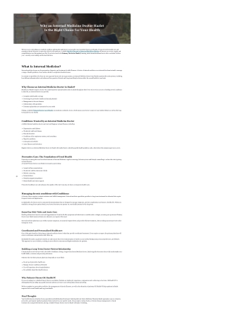 Why an Internal Medicine Doctor Hazlet Is the Right Choice for Your Health