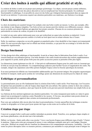 Créer des boites à outils qui allient praticité et style.