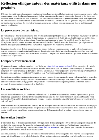Réflexion éthique autour des matériaux utilisés dans nos produits.