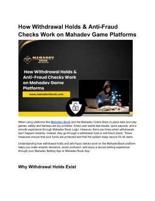 How Withdrawal Holds & Anti-Fraud Checks Work on Mahadev Game Platforms