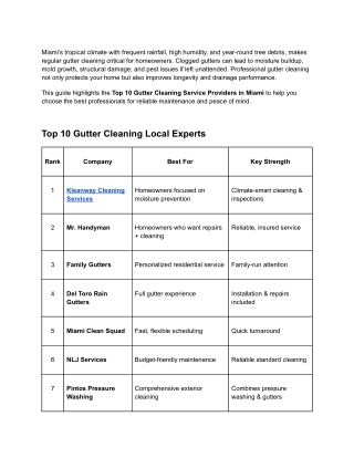 Top 10 Gutter Cleaning Service Providers in Miami