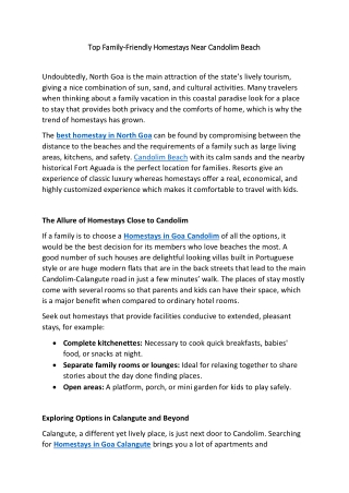 Top Family-Friendly Homestays Near Candolim Beach