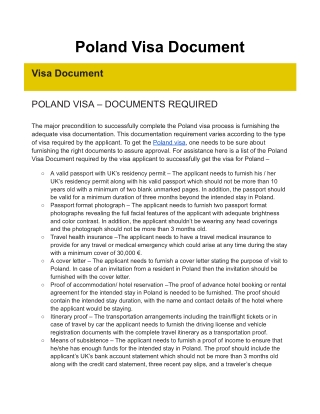 POLAND VISA – DOCUMENTS REQUIRED