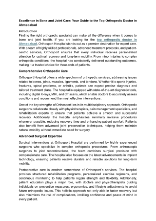 Excellence in Bone and Joint Care