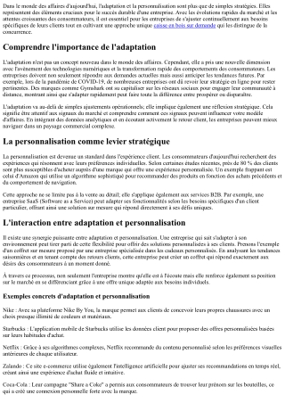 Adaptation et personnalisation, clé du succès en entreprise.