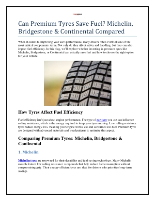 Can Premium Tyres Save Fuel  Michelin, Bridgestone & Continental Compared