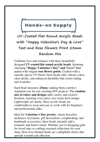 UV‑Coated Flat Round Acrylic Beads with “Happy Valentine’s Day & Love” Text and Rose Flowers Print 23mm Random Mix