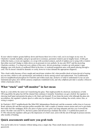 Car Window Repair Charlotte NC 28227: Fix Stuck or Off-Track Windows