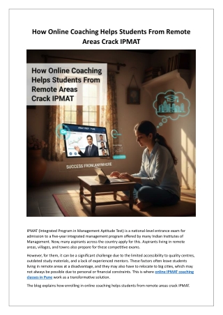 How Online Coaching Helps Students From Remote Areas Crack IPMAT