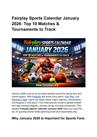 Fairplay Sports Calendar January 2026 Top 10 Matches & Tournaments to Track