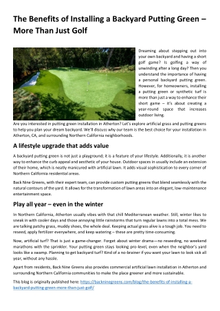 The Benefits of Installing a Backyard Putting Green – More Than Just Golf