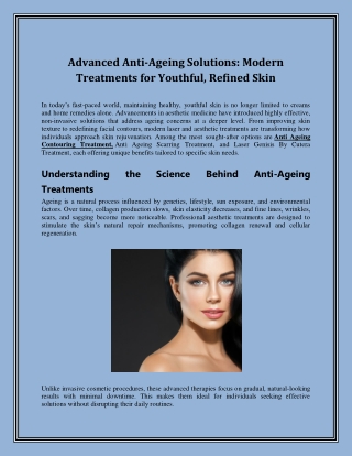 Advanced Anti-Ageing Solutions Modern Treatments for Youthful, Refined Skin
