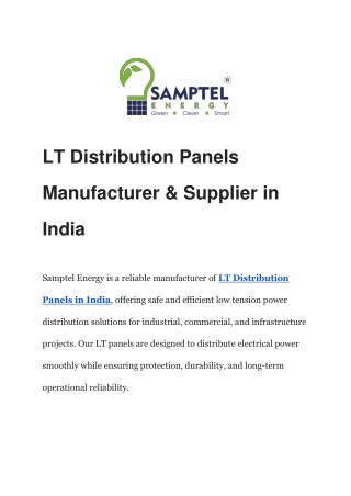 LT Distribution Panels Manufacturer & Supplier in India